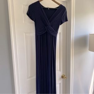 PinkBlush Navy Draped Maternity/Nursing Maxi dress